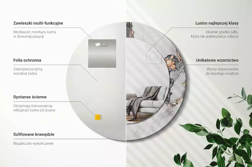 Miroir rond avec décoration Abstraction marbre