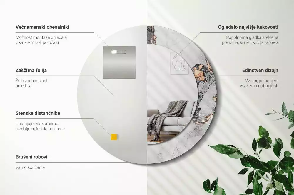 Miroir rond avec décoration Abstraction marbre