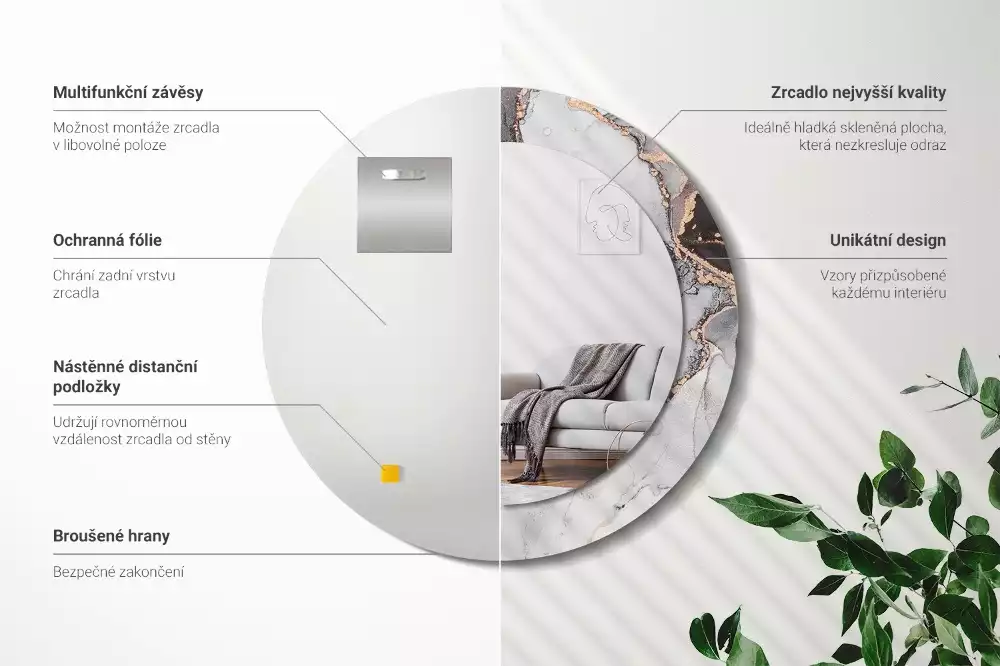 Miroir rond avec décoration Abstraction marbre