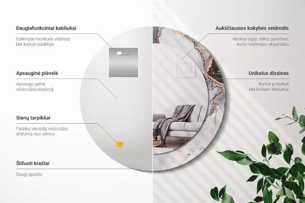 Miroir rond avec décoration Abstraction marbre