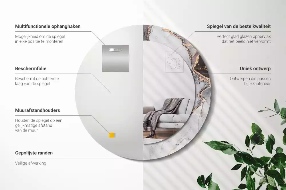 Miroir rond avec décoration Abstraction marbre