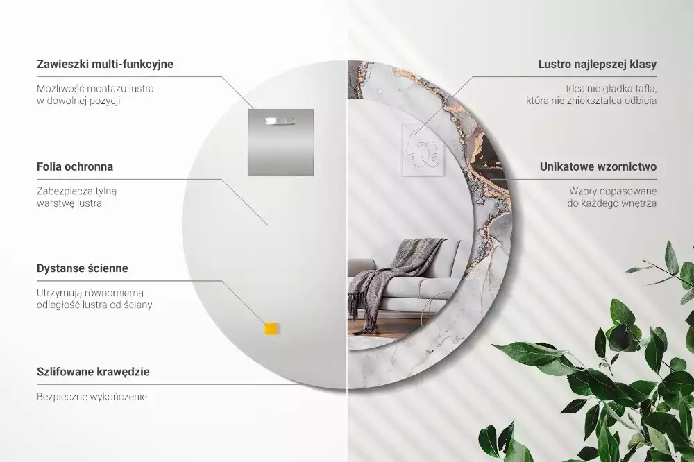 Miroir rond avec décoration Abstraction marbre