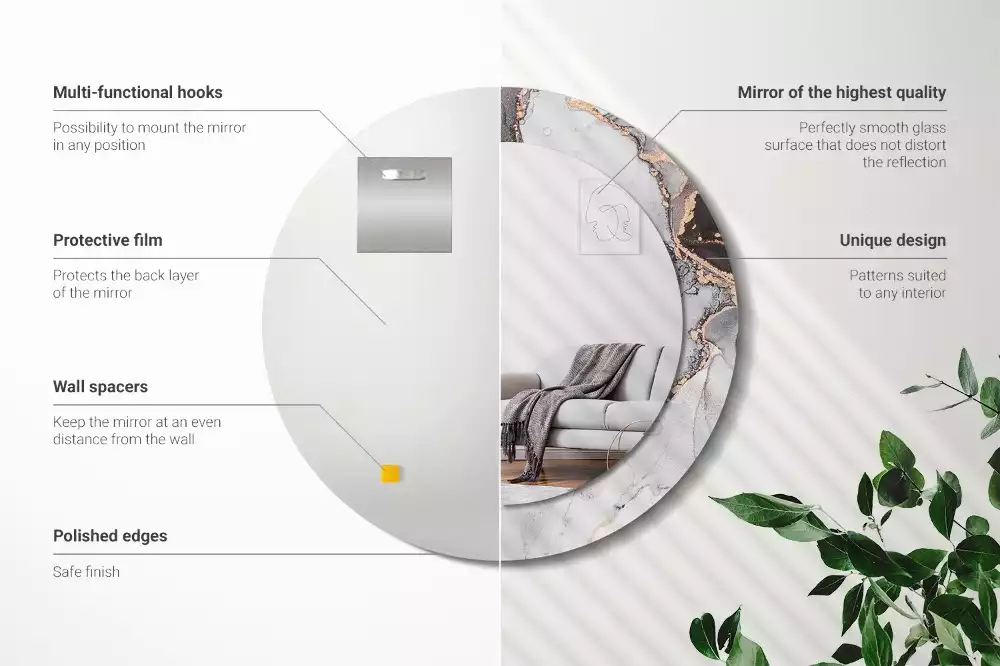 Miroir rond avec décoration Abstraction marbre