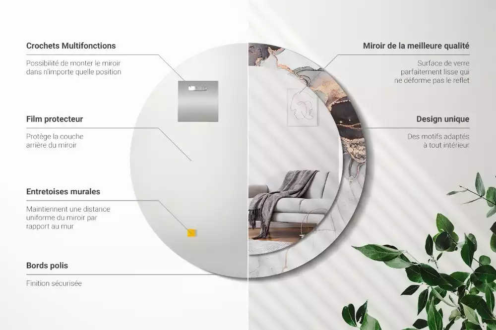 Miroir rond avec décoration Abstraction marbre