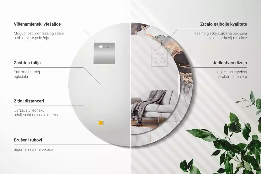 Miroir rond avec décoration Abstraction marbre