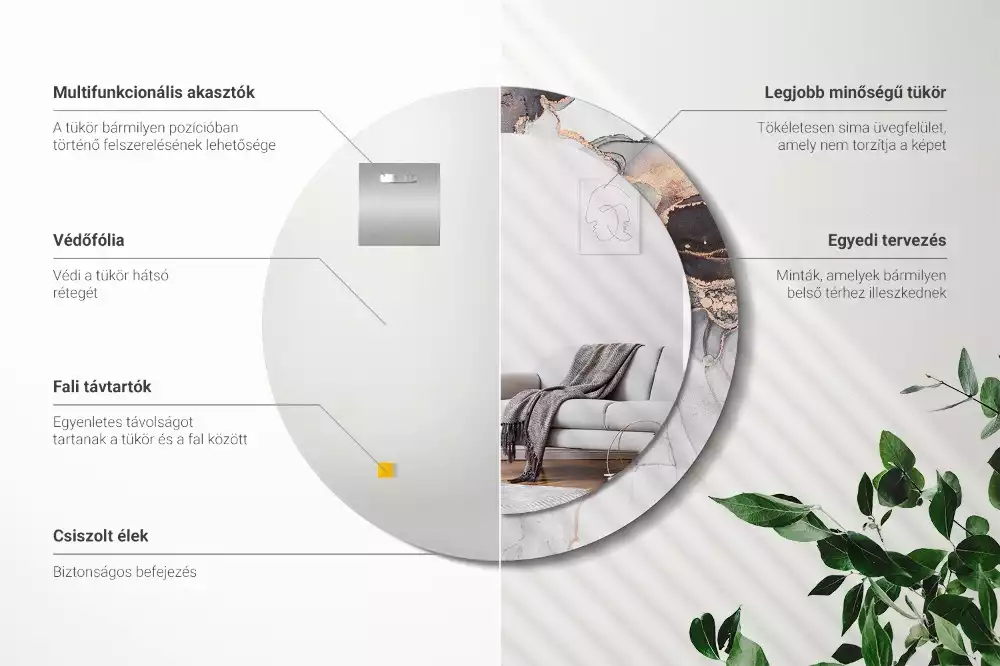 Miroir rond avec décoration Abstraction marbre
