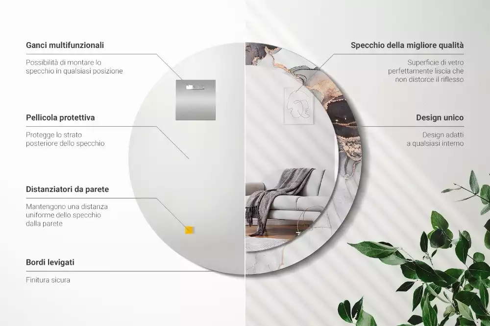 Miroir rond avec décoration Abstraction marbre