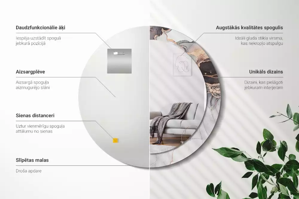 Miroir rond avec décoration Abstraction marbre