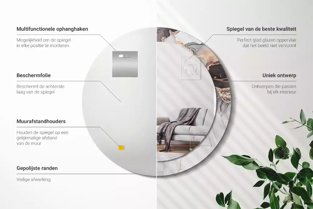 Miroir rond avec décoration Abstraction marbre