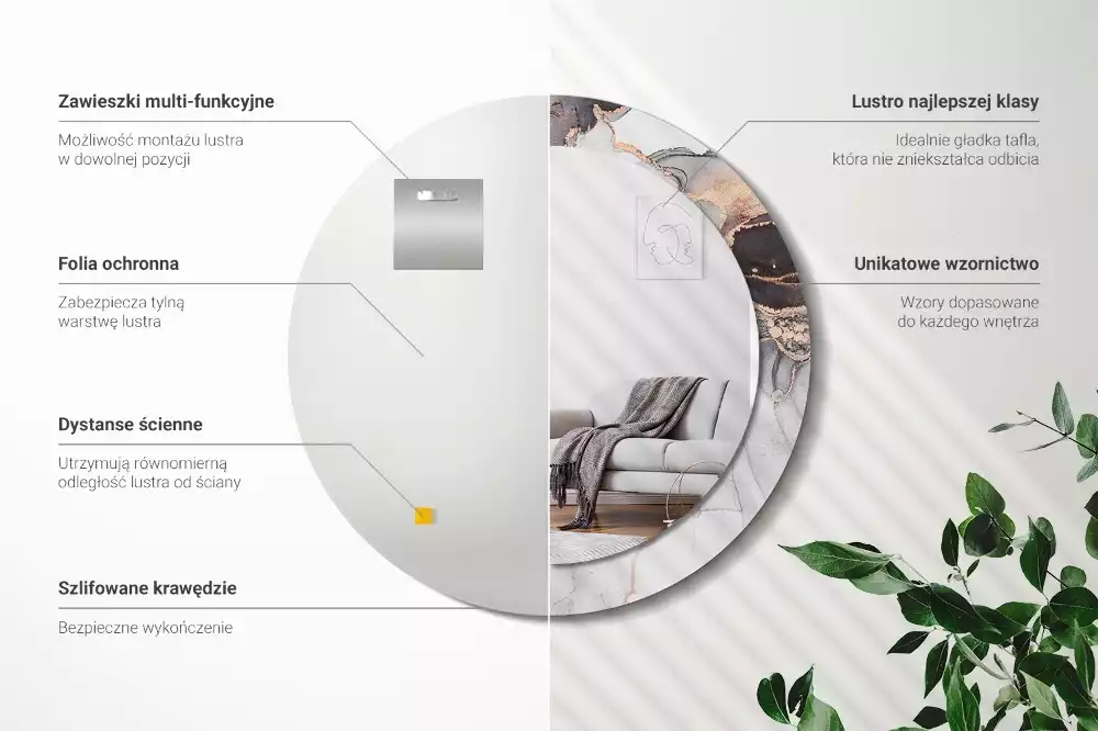 Miroir rond avec décoration Abstraction marbre