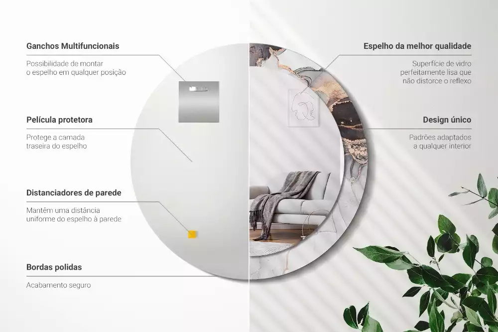 Miroir rond avec décoration Abstraction marbre