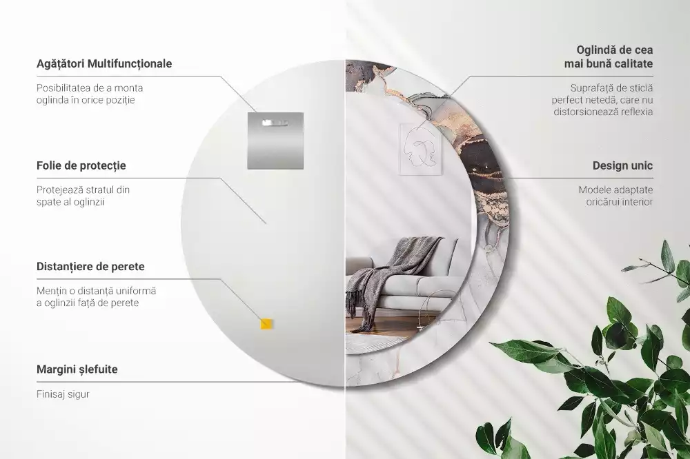 Miroir rond avec décoration Abstraction marbre