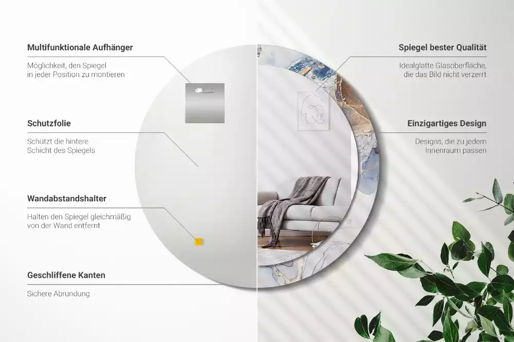 Miroir rond avec décoration Art abstrait