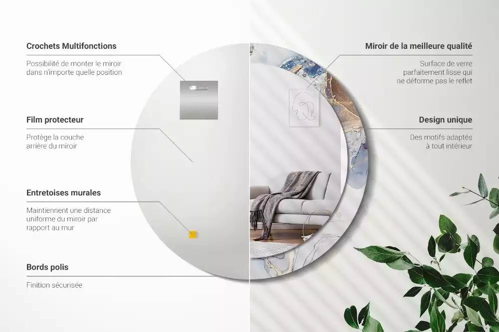 Miroir rond avec décoration Art abstrait