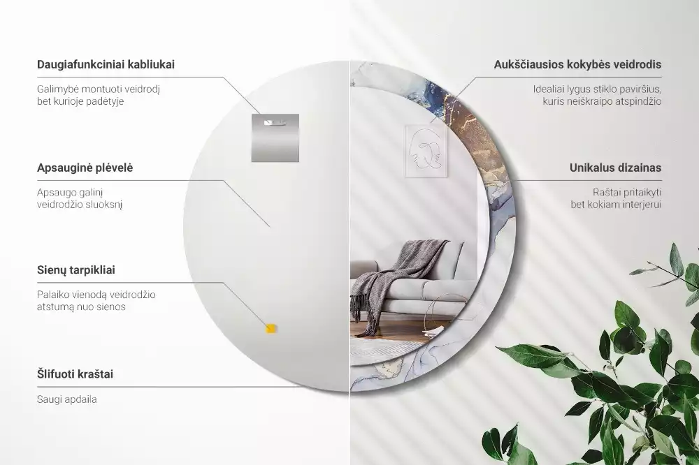 Miroir rond avec décoration Art abstrait