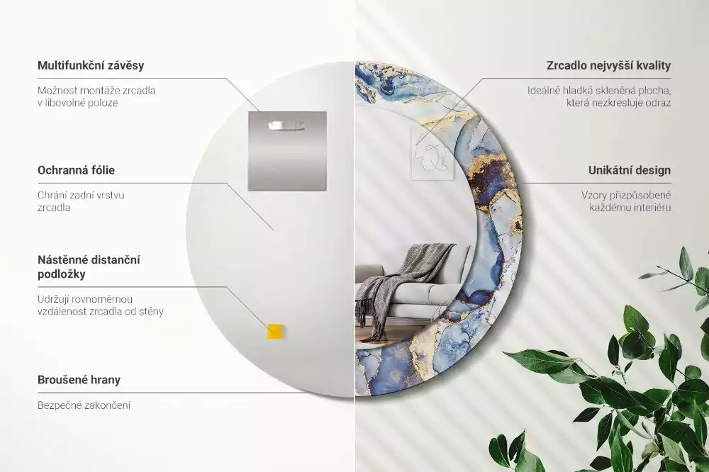 Miroir rond avec décoration Art abstrait