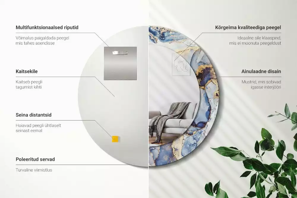 Miroir rond avec décoration Art abstrait