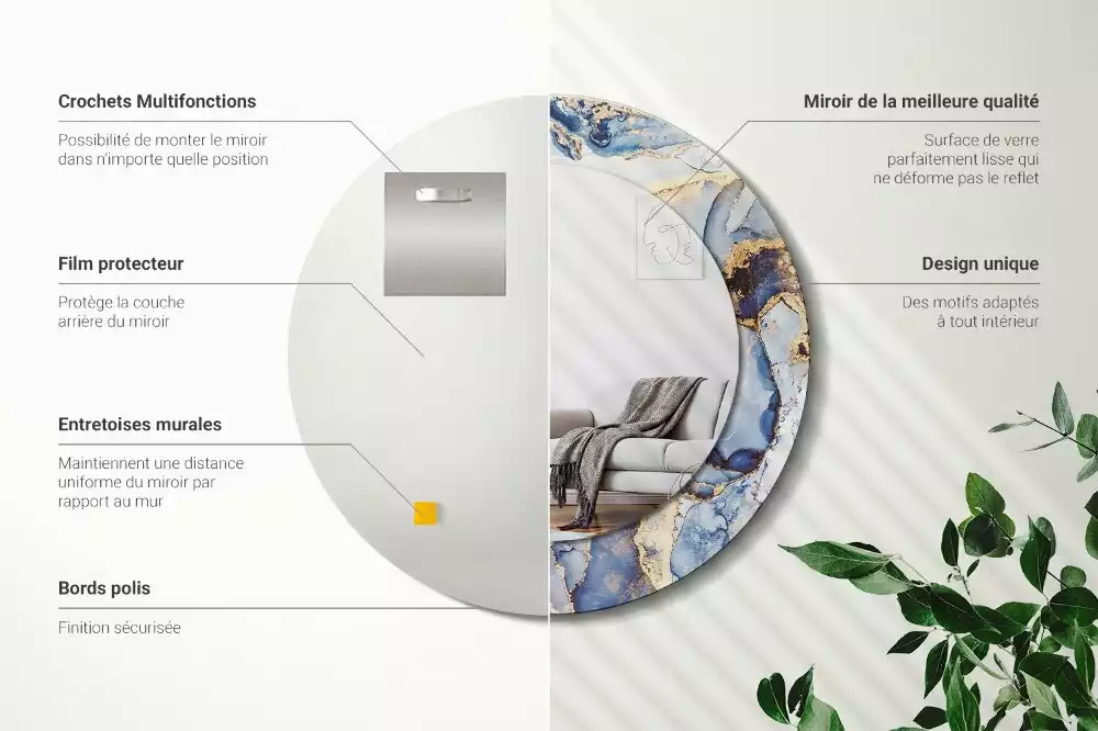 Miroir rond avec décoration Art abstrait