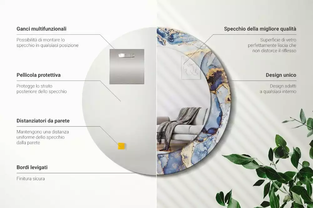 Miroir rond avec décoration Art abstrait