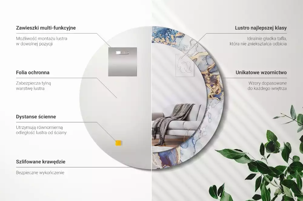 Miroir rond avec décoration Art abstrait