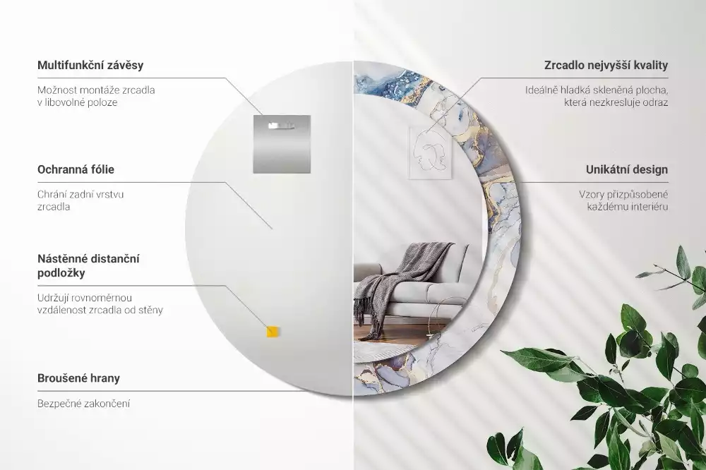 Miroir rond avec décoration Art abstrait