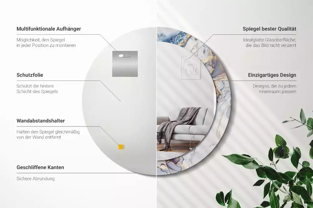 Miroir rond avec décoration Art abstrait