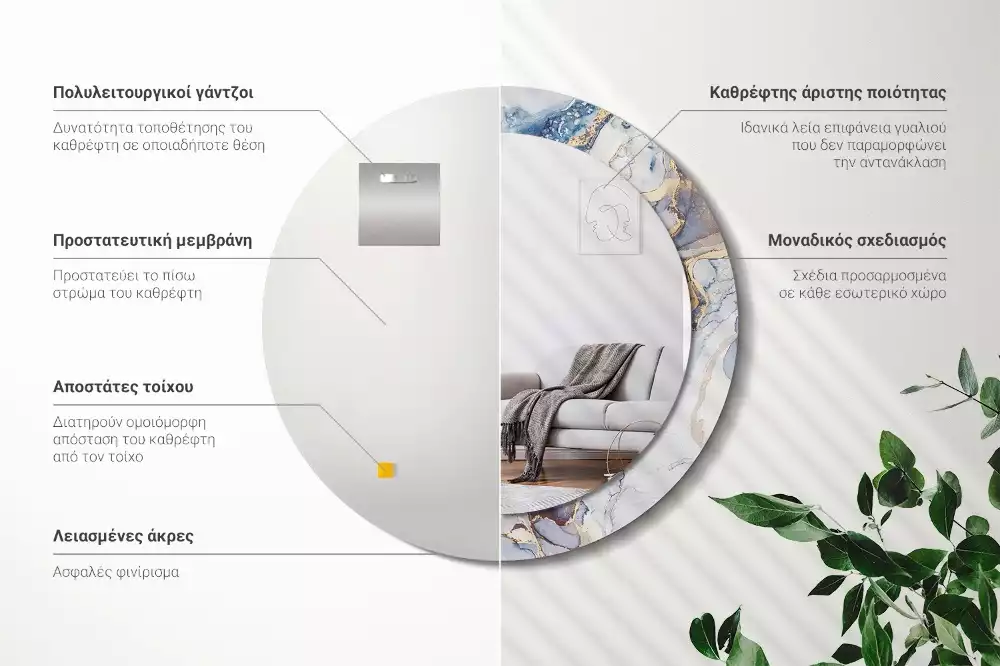 Miroir rond avec décoration Art abstrait