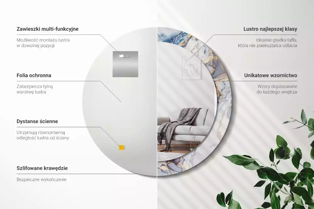 Miroir rond avec décoration Art abstrait