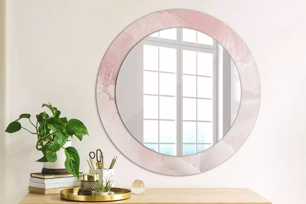 Miroir rond avec décoration Pierre rose