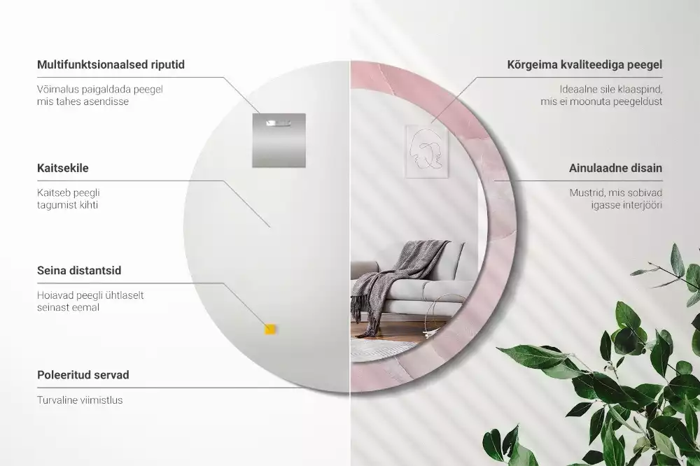 Miroir rond avec décoration Pierre rose