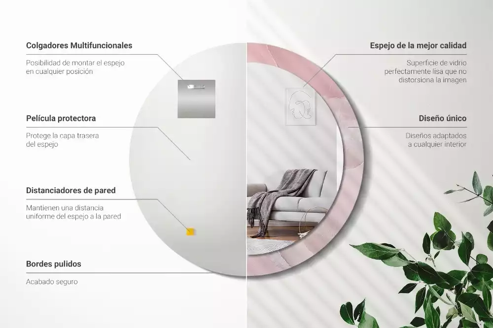 Miroir rond avec décoration Pierre rose