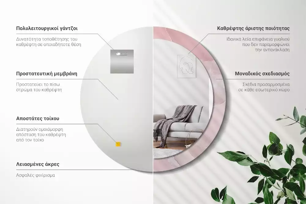 Miroir rond avec décoration Pierre rose