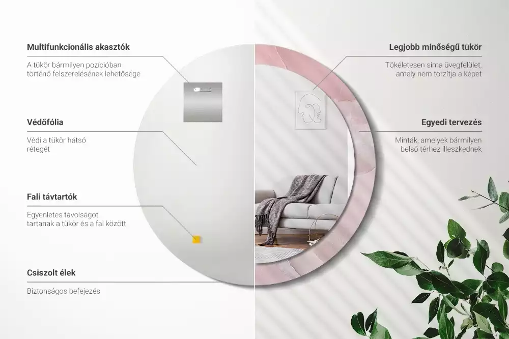 Miroir rond avec décoration Pierre rose