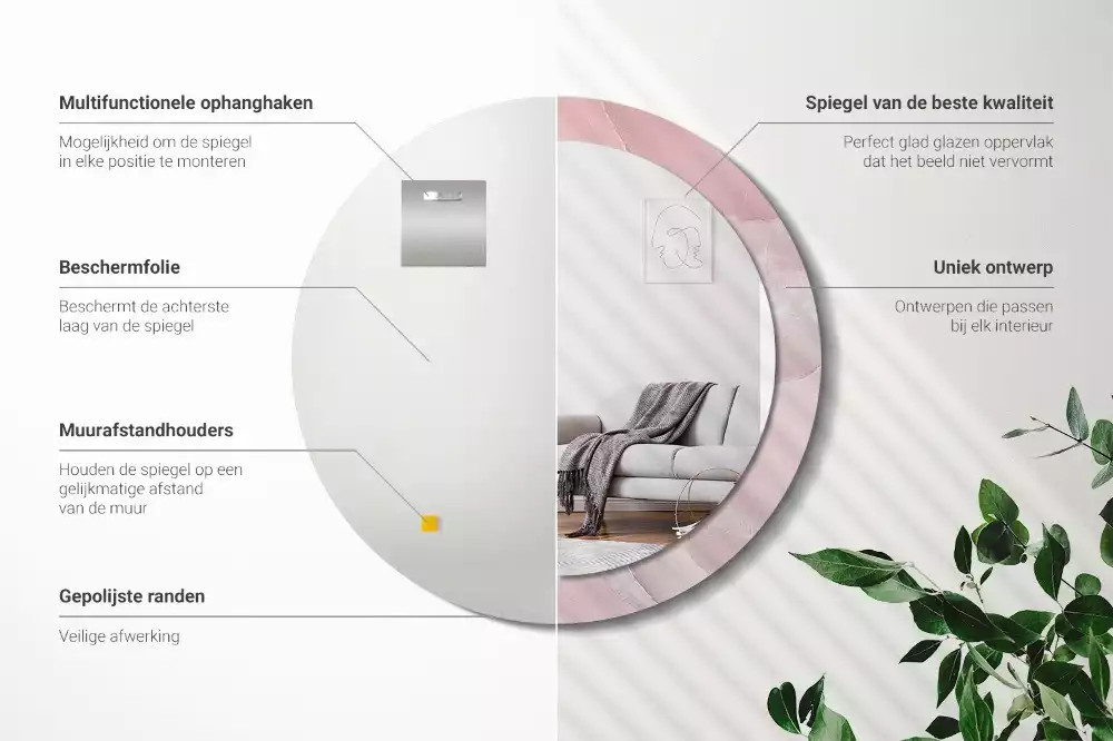 Miroir rond avec décoration Pierre rose