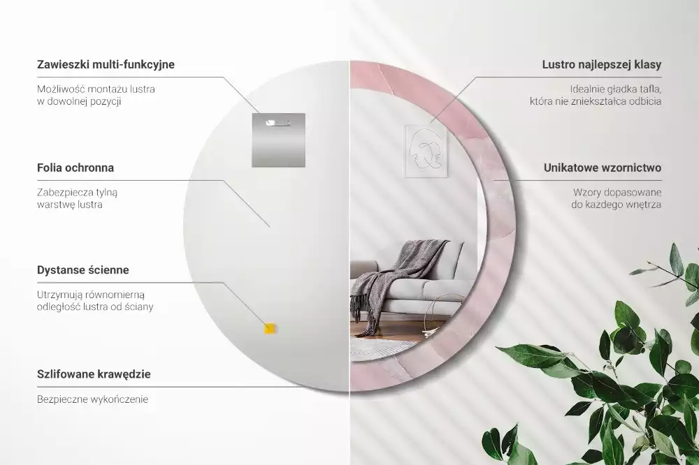 Miroir rond avec décoration Pierre rose