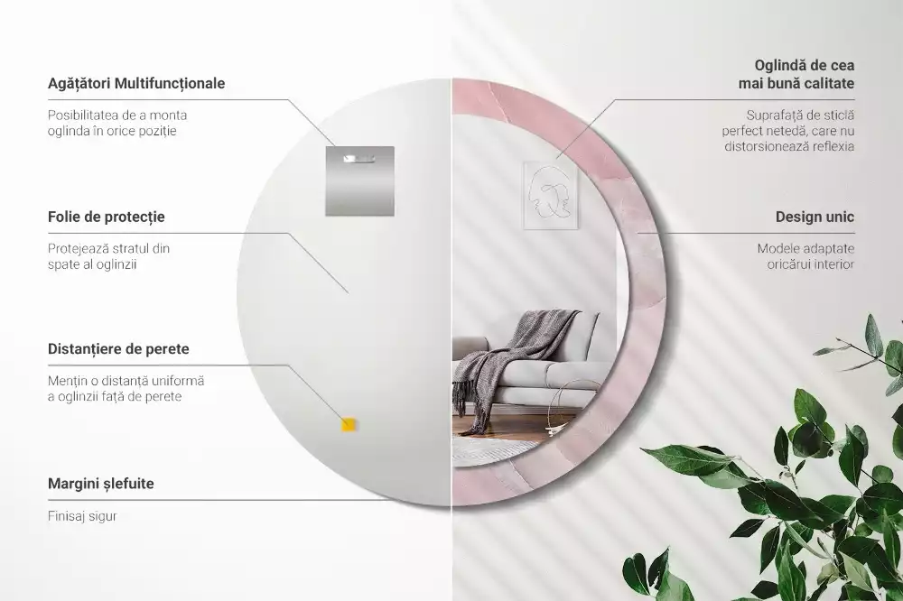 Miroir rond avec décoration Pierre rose