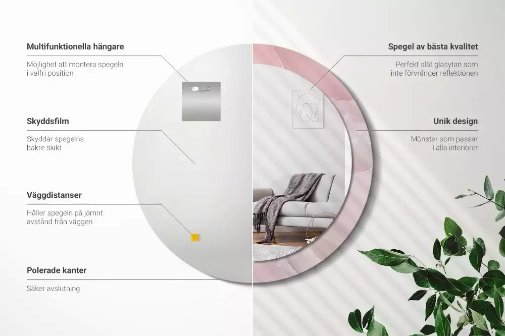 Miroir rond avec décoration Pierre rose