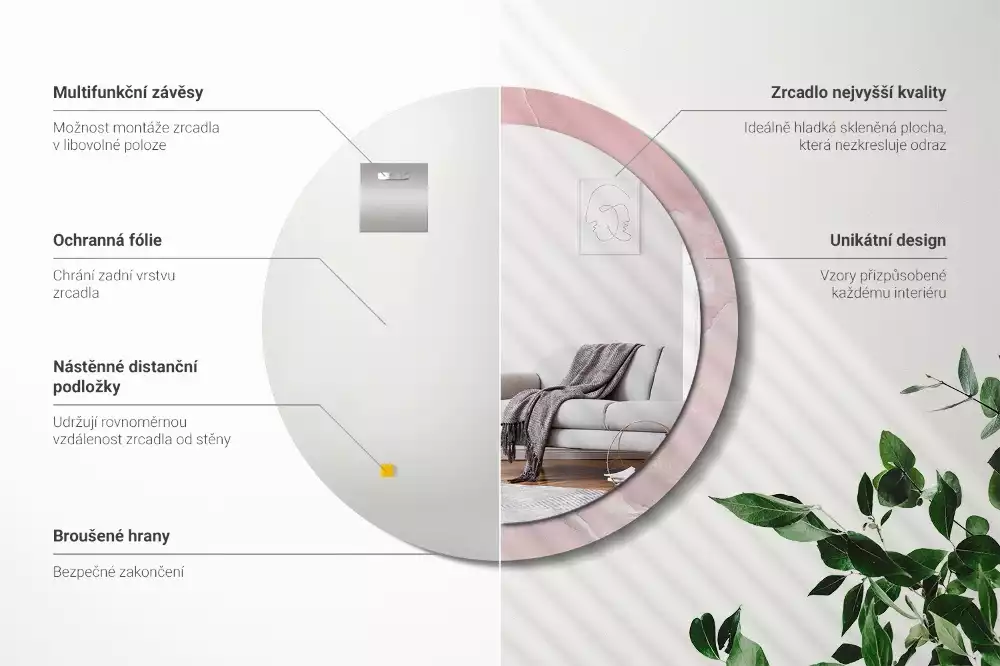 Miroir rond avec décoration Pierre rose