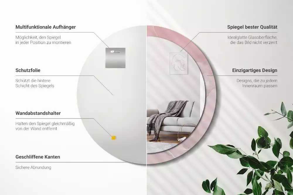 Miroir rond avec décoration Pierre rose