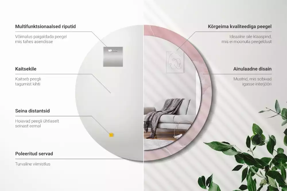 Miroir rond avec décoration Pierre rose