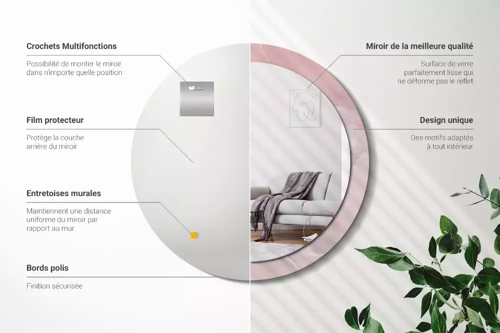 Miroir rond avec décoration Pierre rose