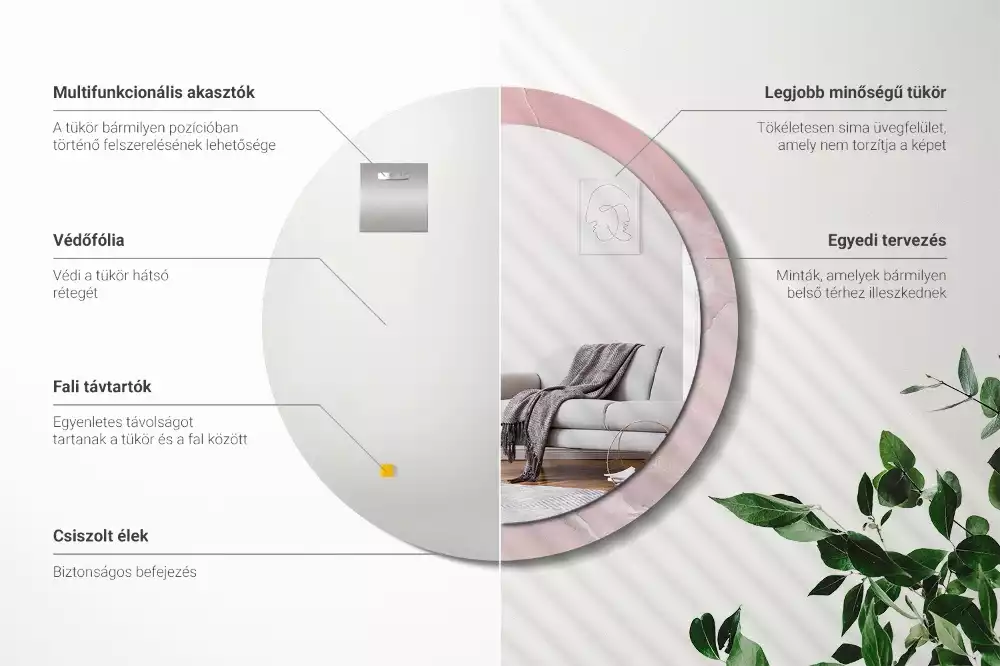 Miroir rond avec décoration Pierre rose