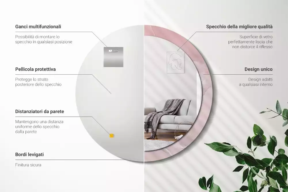 Miroir rond avec décoration Pierre rose