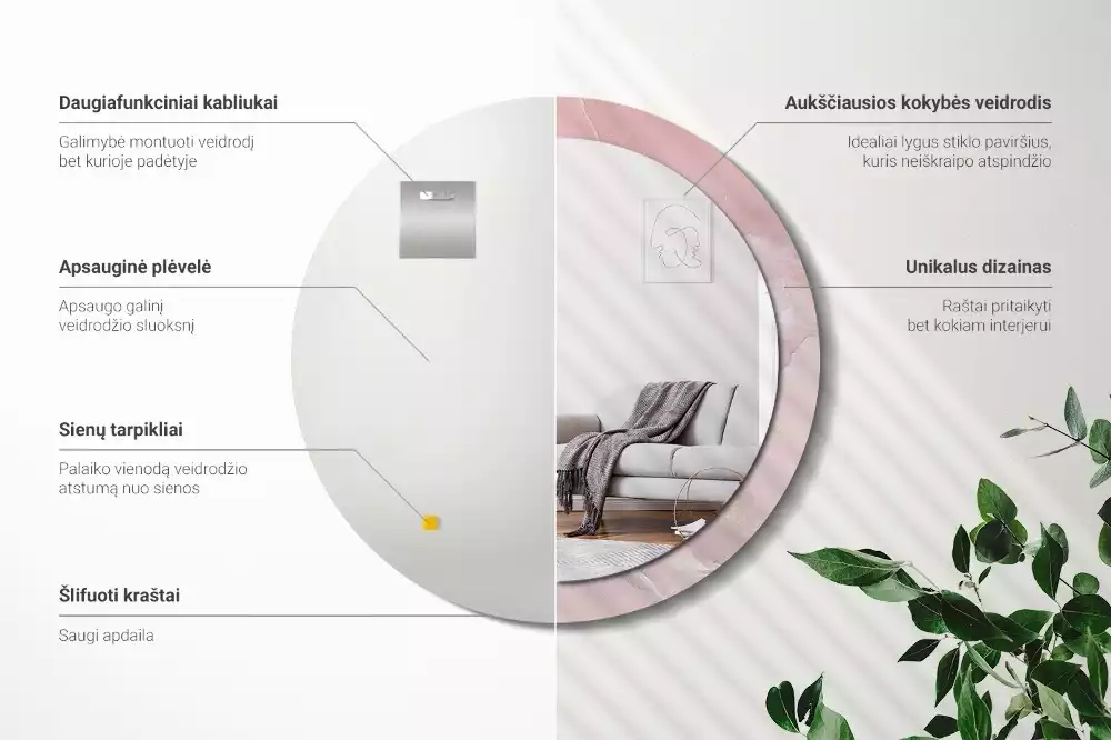 Miroir rond avec décoration Pierre rose