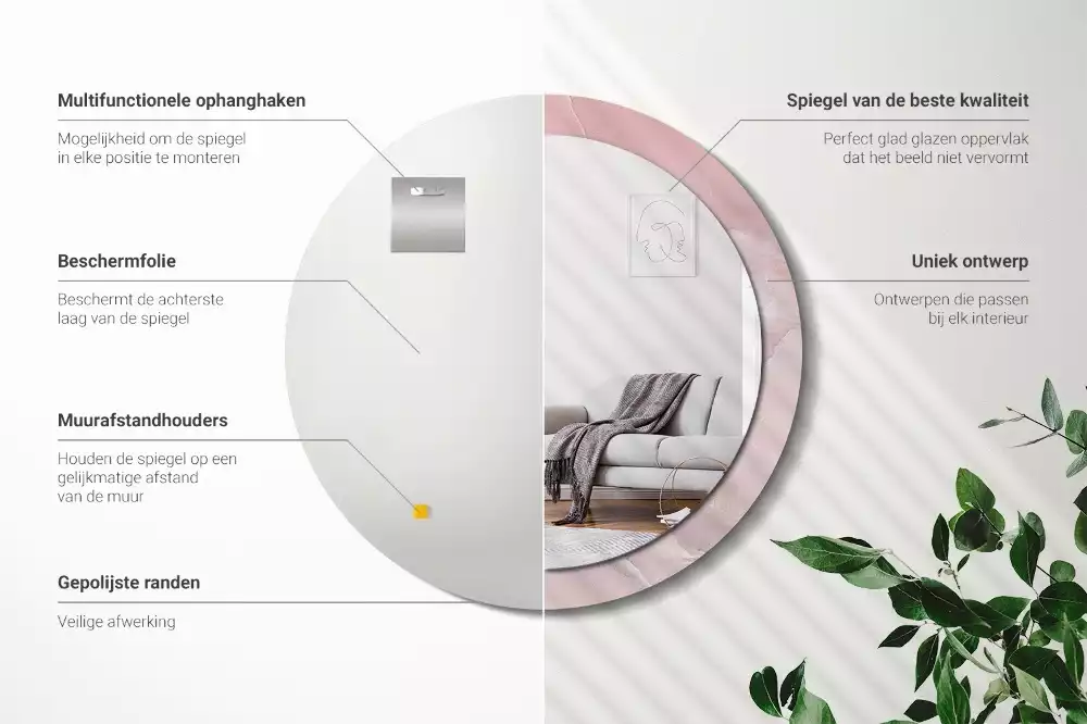 Miroir rond avec décoration Pierre rose