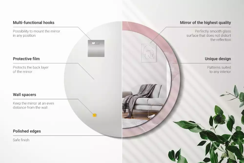 Miroir rond avec décoration Pierre rose