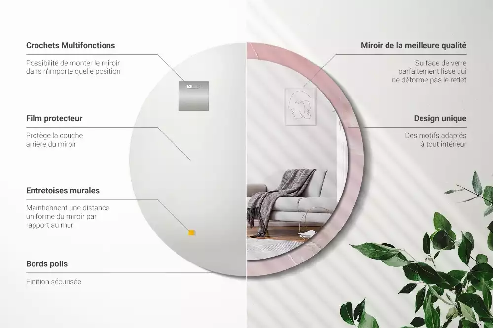 Miroir rond avec décoration Pierre rose