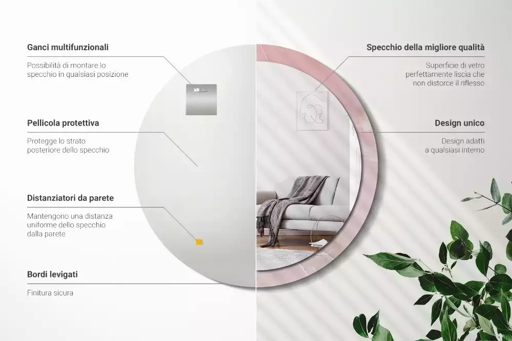 Miroir rond avec décoration Pierre rose