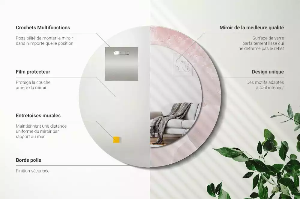 Miroir rond avec décoration Pierre rose