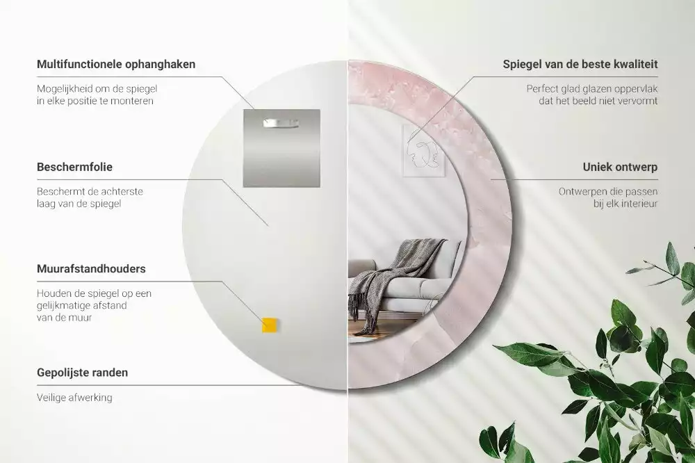 Miroir rond avec décoration Pierre rose